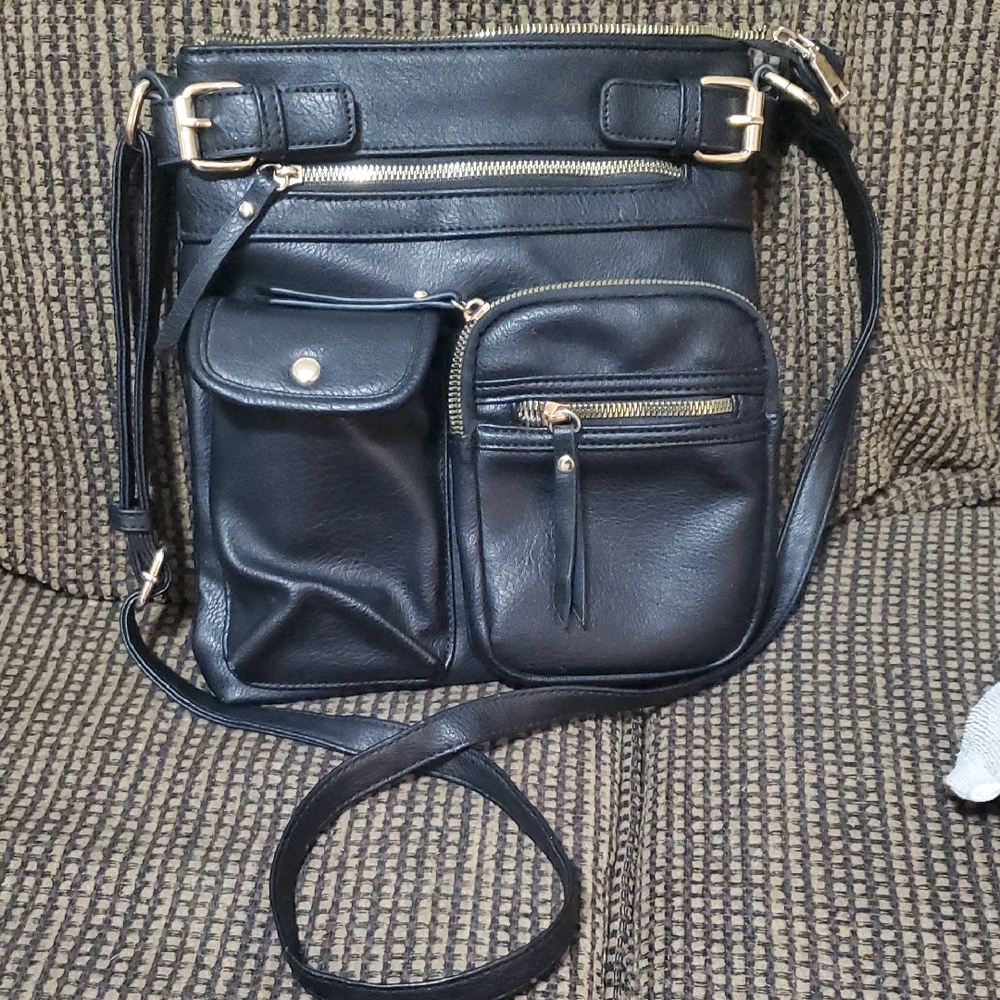 Black Crossbody Bag with Gold Accents